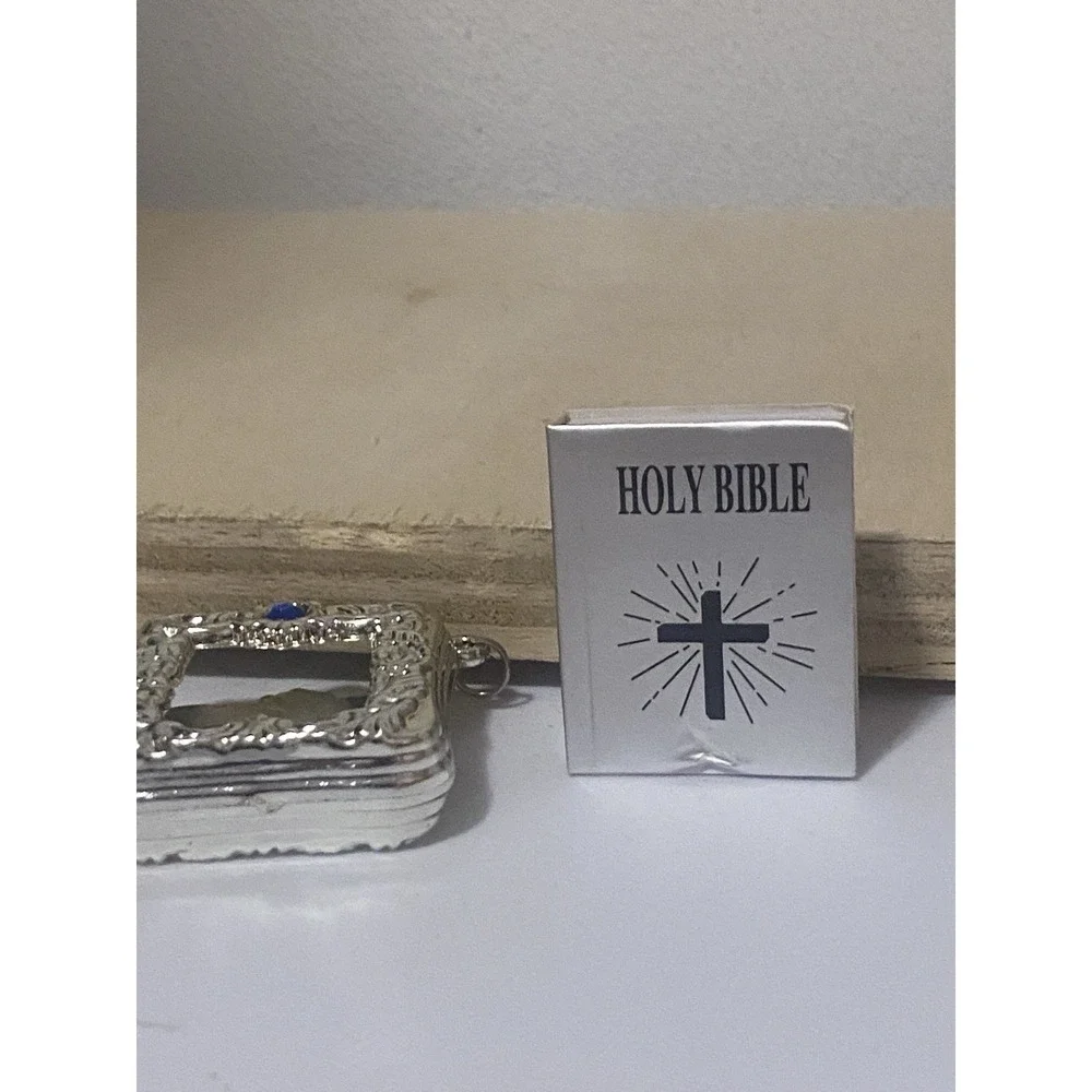 Miniature Bible Keychain with Blue Bead &  Holy Book